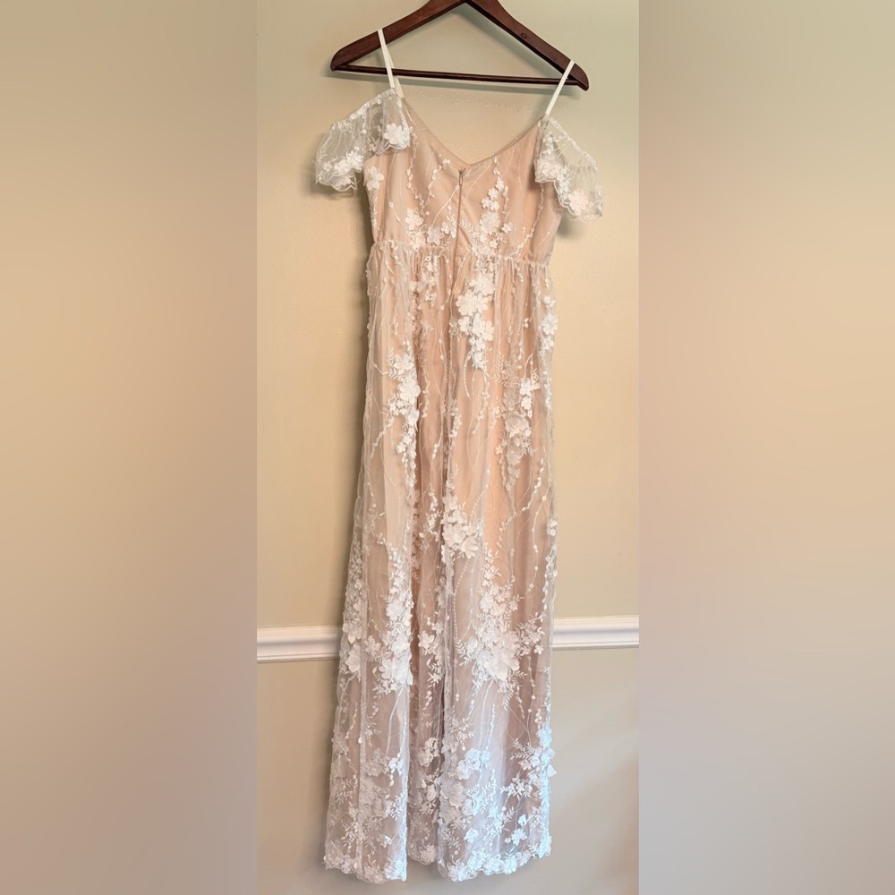 Pinkblush-Minuet‎ Ivory Floral Embroidered Mesh Maternity Evening*dress - Picture 5 of 14